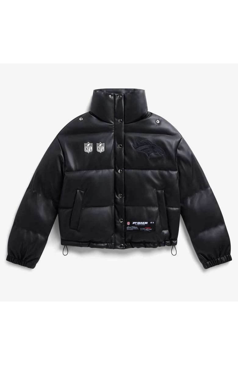 Off Season Women's  Black Denver Broncos Faux Leather Puffer Jacket, Main, color, Black