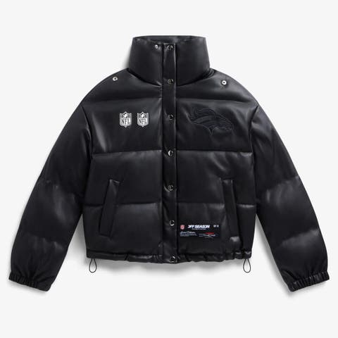Women's  Black Denver Broncos Faux Leather Puffer Jacket