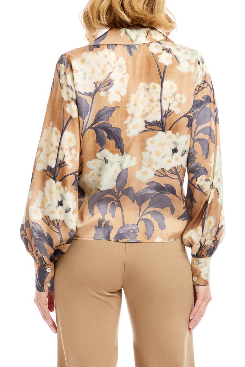 Floral Tie Front Satin Top, Alternate, color, MEDIUM BEIGE PRINT