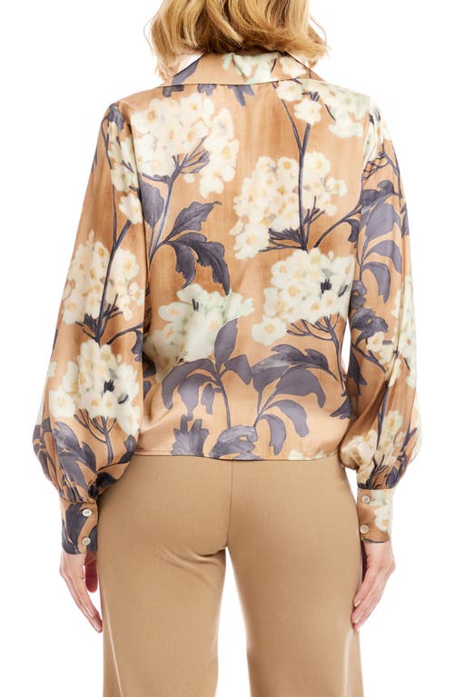 Karen Kane Floral Tie Front Satin Top In Multi
