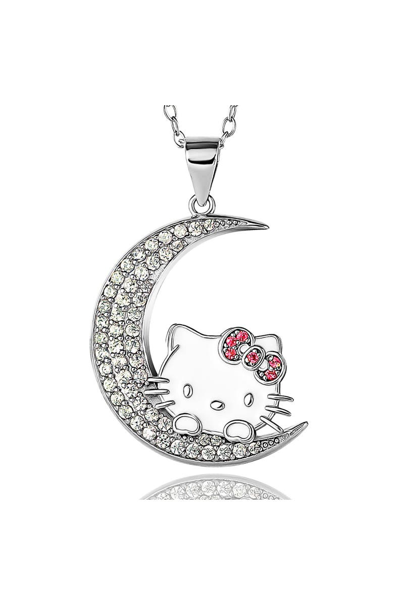 Hello Kitty Moon Cubic Zirconia Pendant, Main, color, Silver