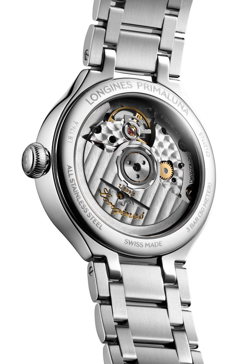 PrimaLuna Moonphase Bracelet Watch, 34mm, Alternate, color, SILVER