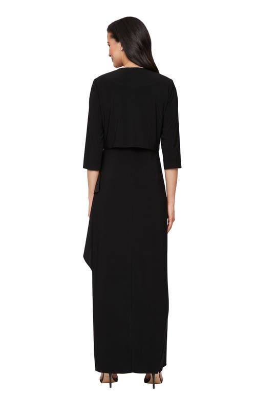 Alex Evenings Foil Piping Sleeveless Maxi Cocktail Dress With Jacket In Black