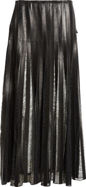 Brandon Maxwell Alix Leather Strip & Lace Skirt