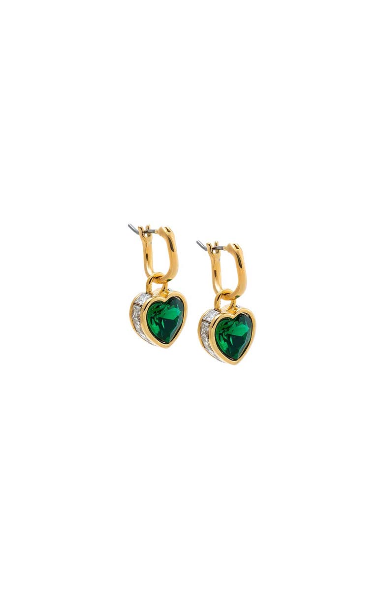 BY ADINA EDEN CZ Colored Heart Bezel Dangling Huggie Earring, Main, color, Emerald Green