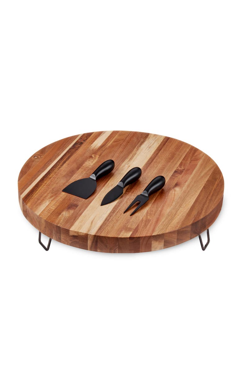TWINE Acacia Wood Footed Cheese Board and Knife Set, Alternate, color, Wood