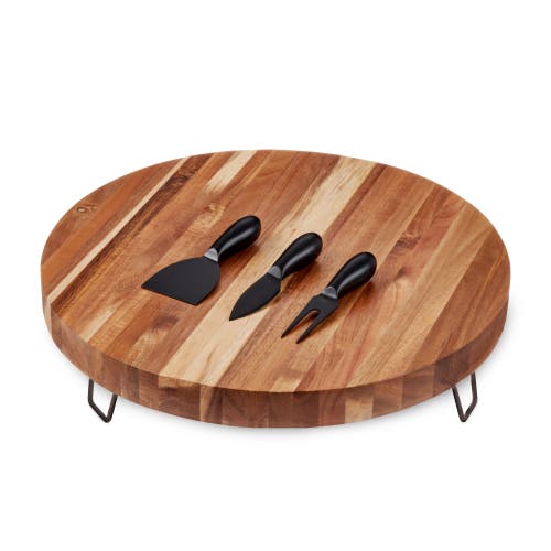 Twine Acacia Wood Footed Cheese Board And Knife Set In Wood