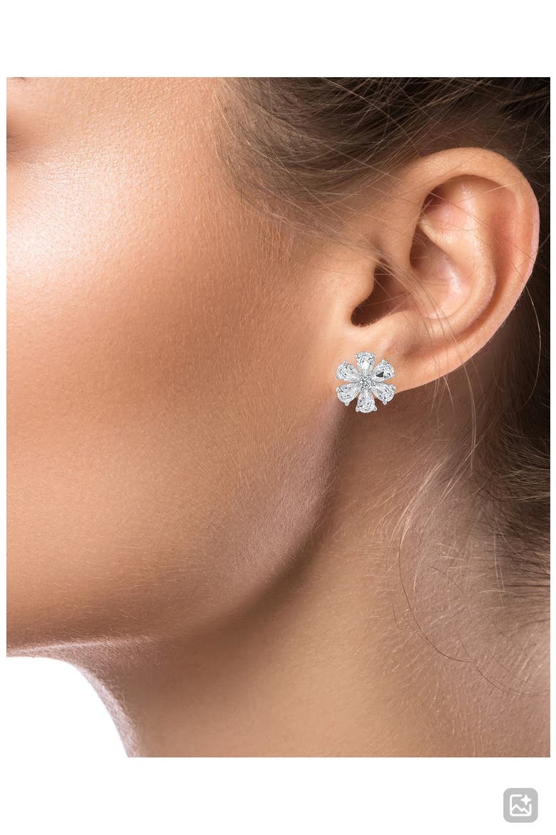 Pear Cut Cubic Zirconia Floral Stud Earrings, Alternate, color, RHODIUM PLATED