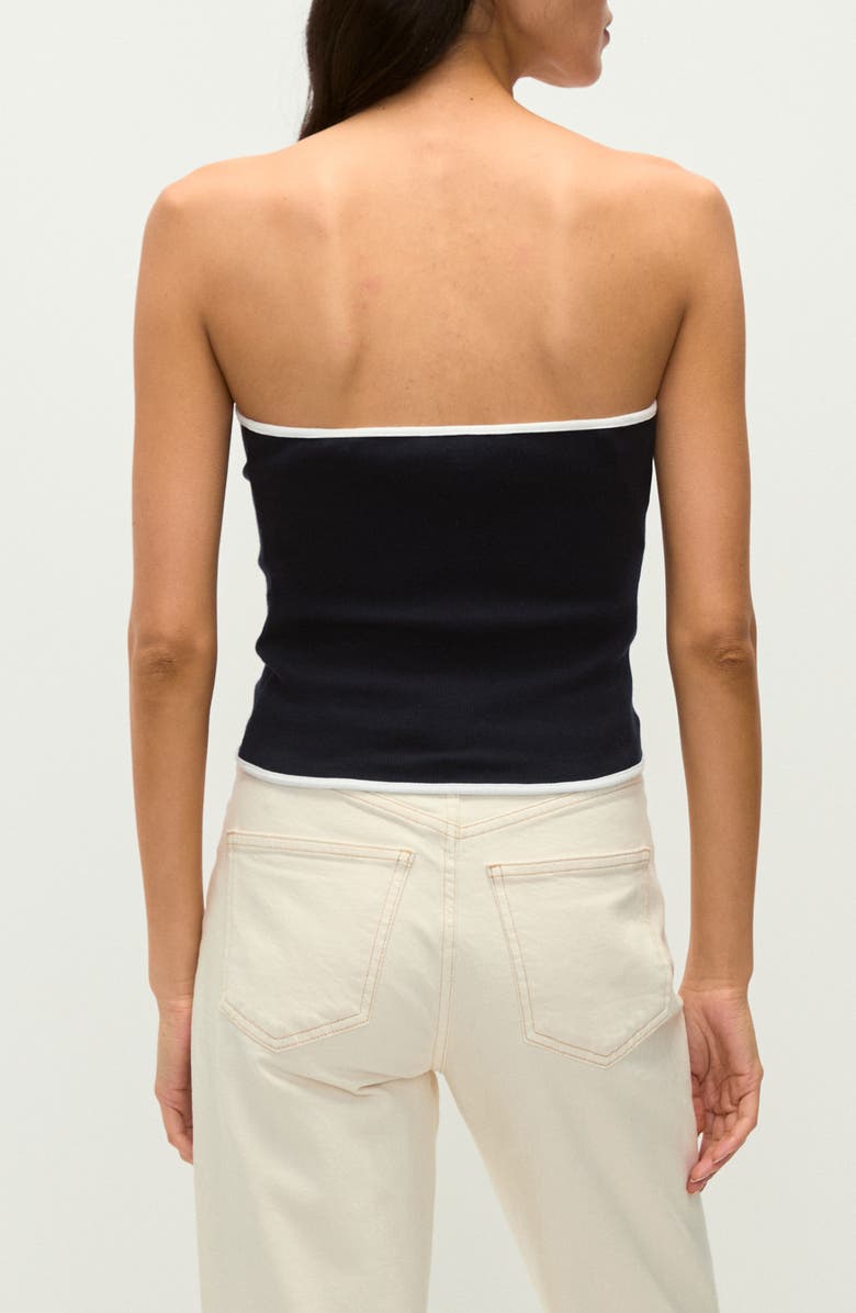 Veronica Beard Valley Strapless Stretch Cotton Knit Top, Alternate, color, Navy