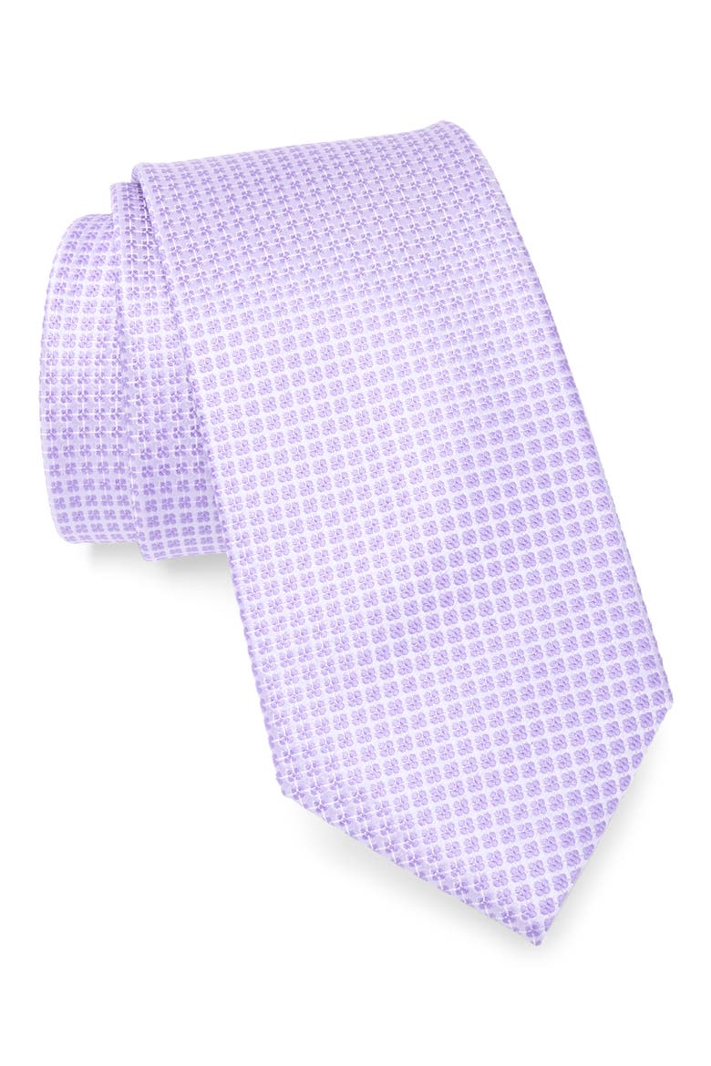 Grid Print Silk Tie, Main, color, LAVENDER