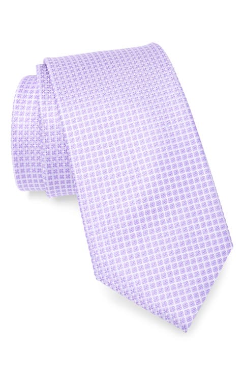 Grid Print Silk Tie