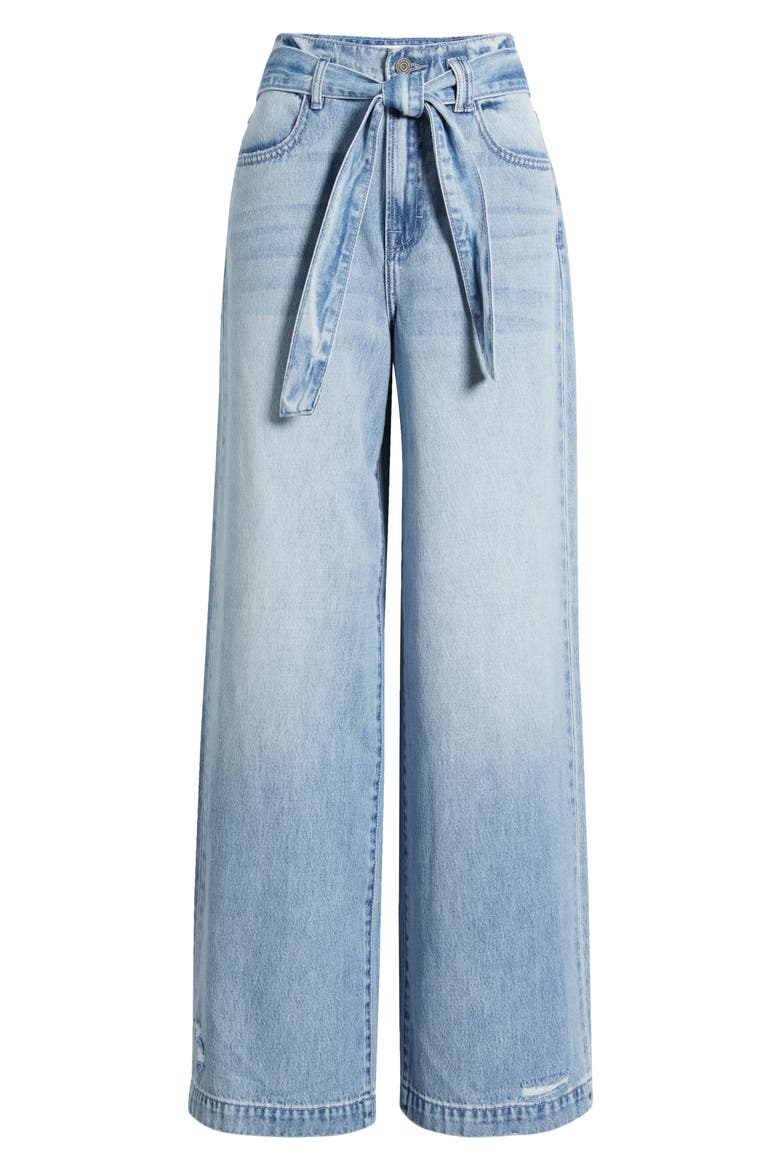 Belted High Waist Wide Leg Jeans, Alternate, color, LIGHT WASH