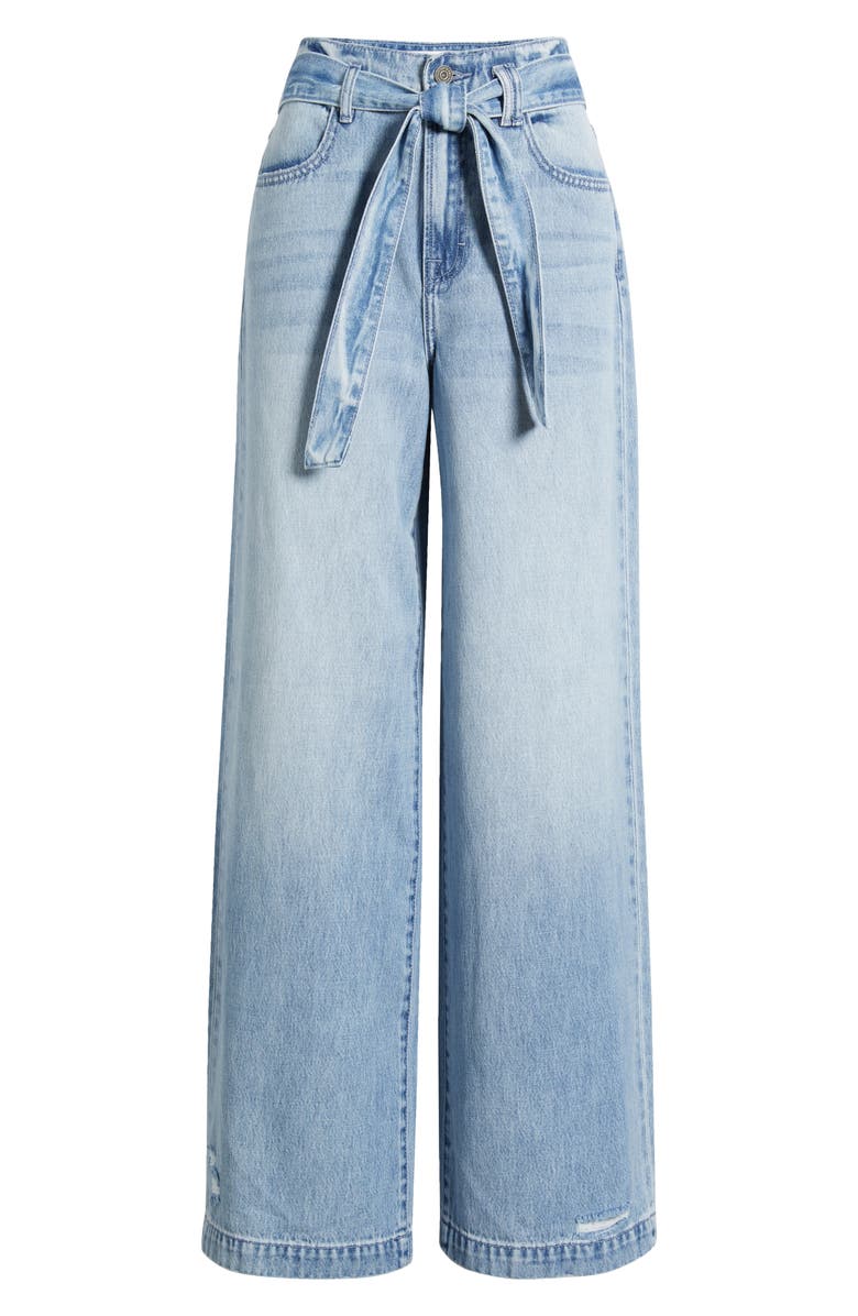 HIDDEN JEANS Belted High Waist Wide Leg Jeans, Alternate, color, Light Wash