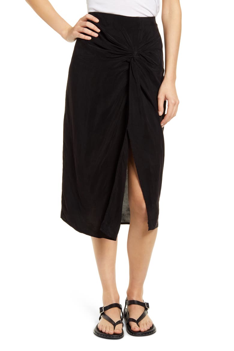 Twist Front Cupro Skirt, Main, color, BLACK