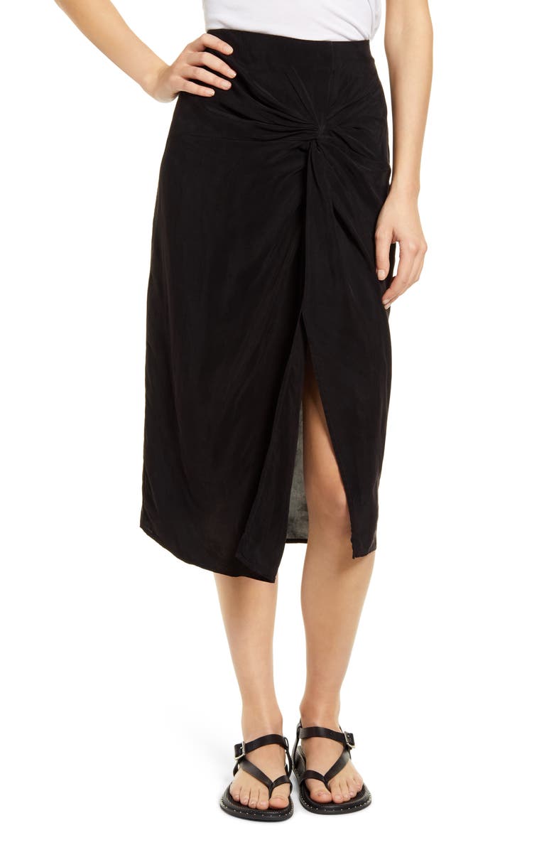 Stateside Twist Front Cupro Skirt, Main, color, 