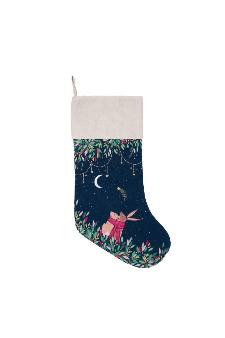 Moonlit Rabbits Christmas Stocking, Main, color, Blue