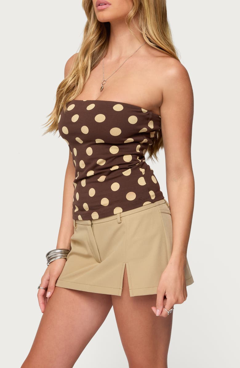 EDIKTED Polka Dot Tube Top, Alternate, color, Brown