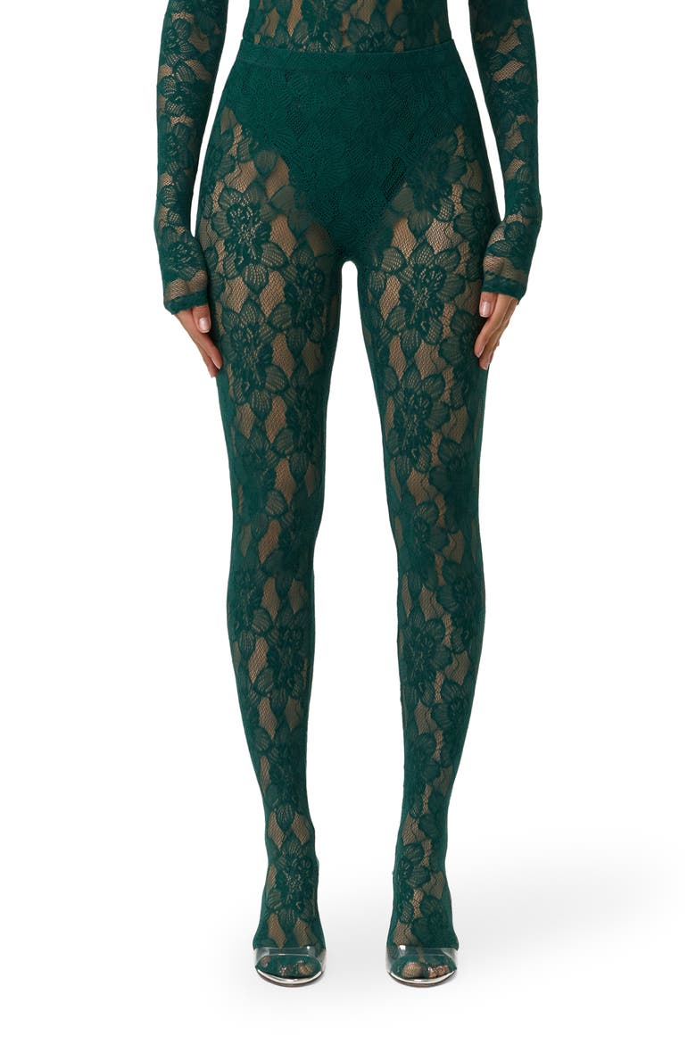 Lace Closed Toe Leggings, Main, color, PINE GREEN
