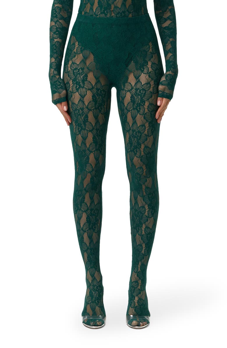 Naked Wardrobe Lace Closed Toe Leggings, Main, color, Pine Green