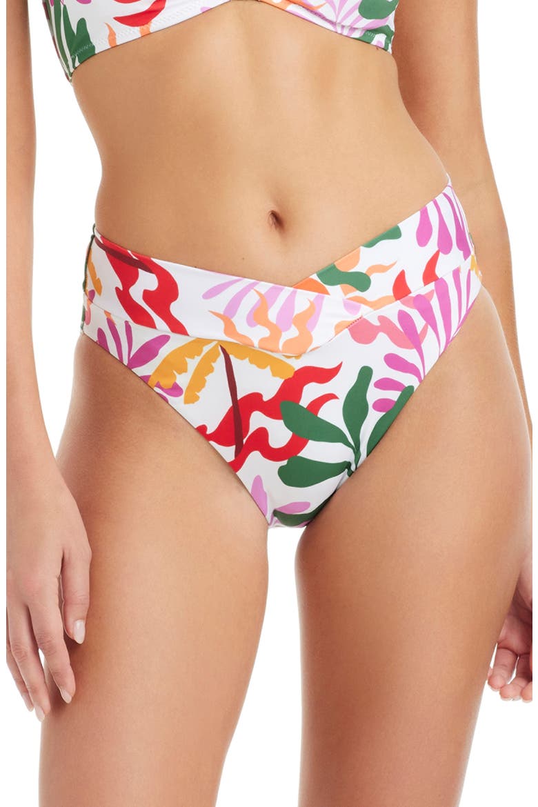 Abstract Print High Leg Bikini Bottoms, Main, color, WHITE MULTI