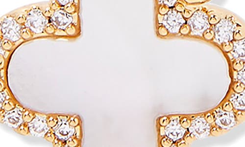 Brook & York Brook And York Chatham Mother-of-pearl Clover Charm Huggie Hoop Earrings In Gold