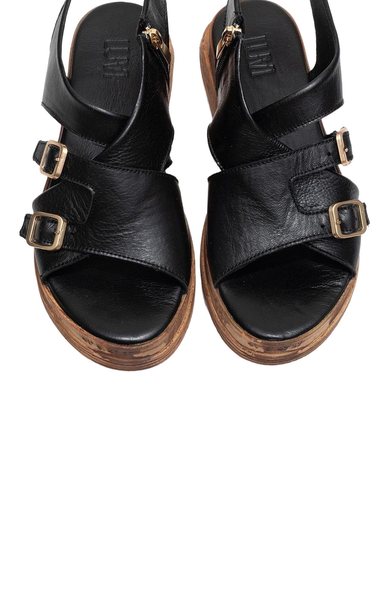 Forever 
Always Shoes Levine Leather Buckled Side-Zip Sandal, Alternate, color, Black Leather