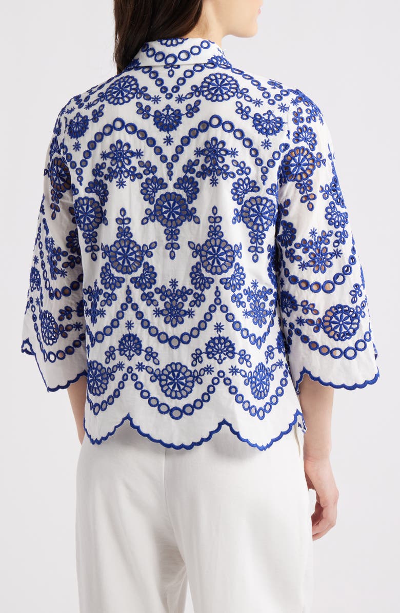 Anne Klein Embroidered Scallop Hem Shirt, Alternate, color, 