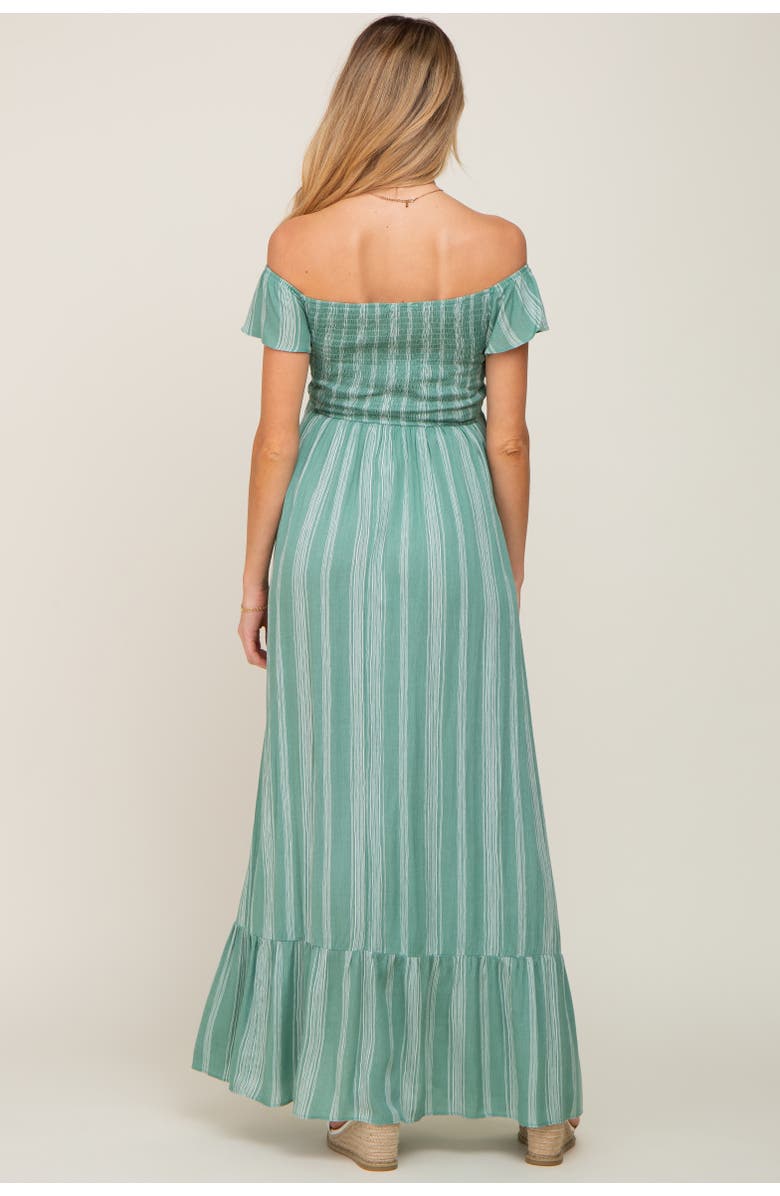 PinkBlush Striped Off Shoulder Front Tie Maxi Dress, Alternate, color, Green