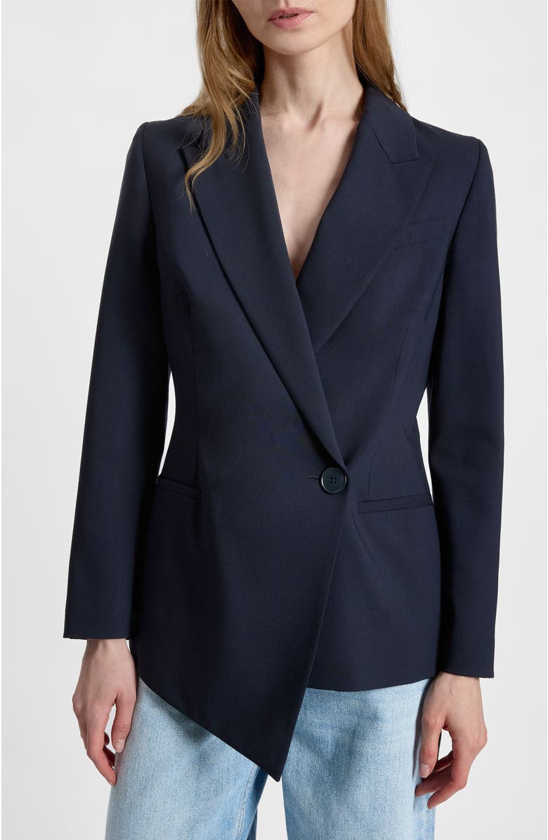 Santorelli Mara Asymmetrical Blazer in Virgin Wool Stretch, Alternate, color, Midnight