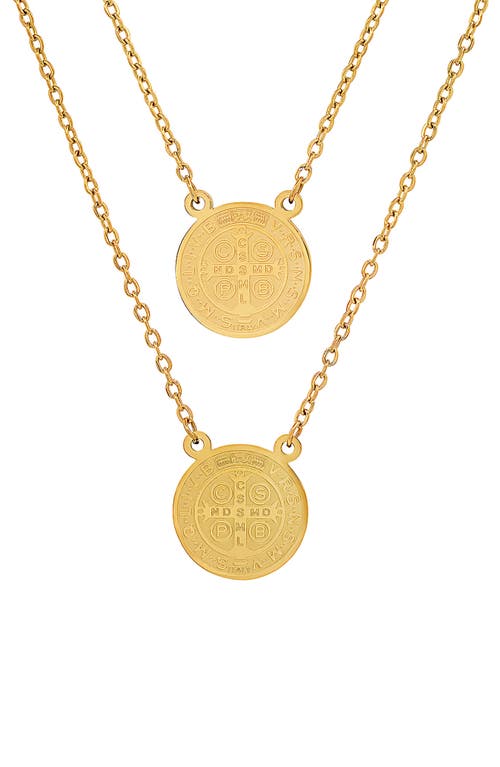 Hmy Jewelry 18k Gold Plated Stainless Steel Double Coin Pendant Necklace