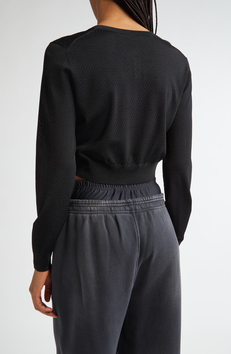 Alexander Wang 3D Logo Crop Open Knit Mesh Cardigan, Alternate, color, 