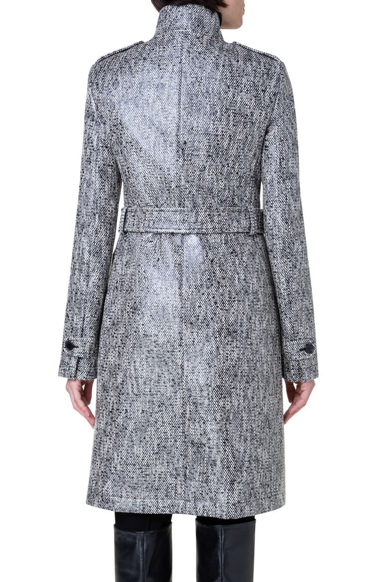Lacquered Tweed Rain Coat with Removable Lining, Alternate, color, BLACK-CREAM