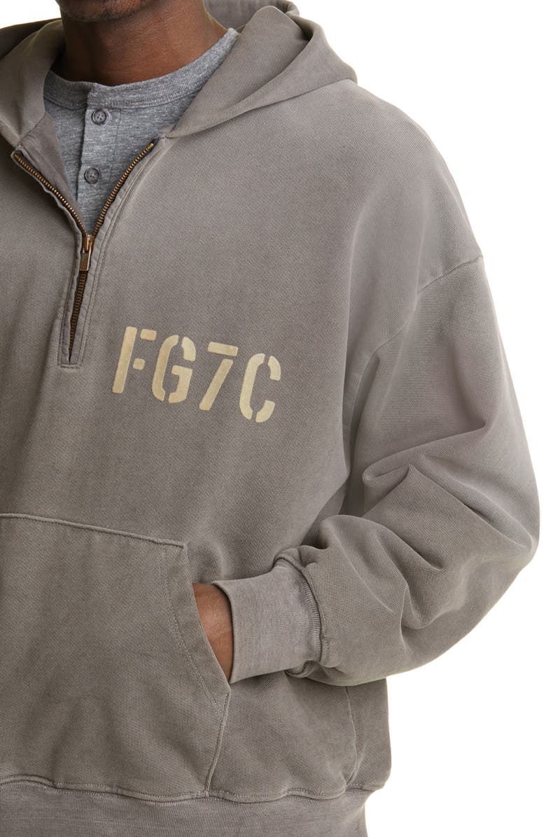 Fear of God Logo Quarter Zip Cotton Hoodie, Alternate, color, 