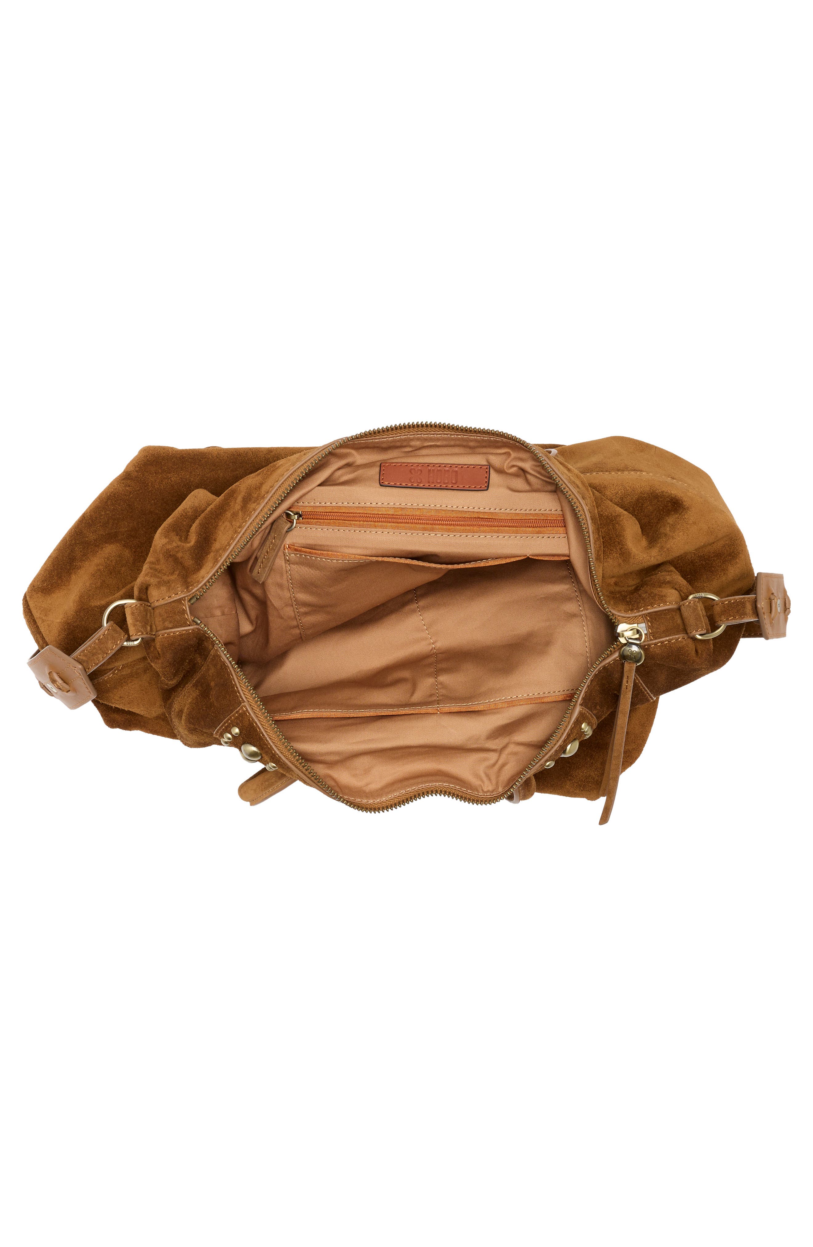 HOBO Maggie Studded Suede Satchel, Alternate, color, Caramel