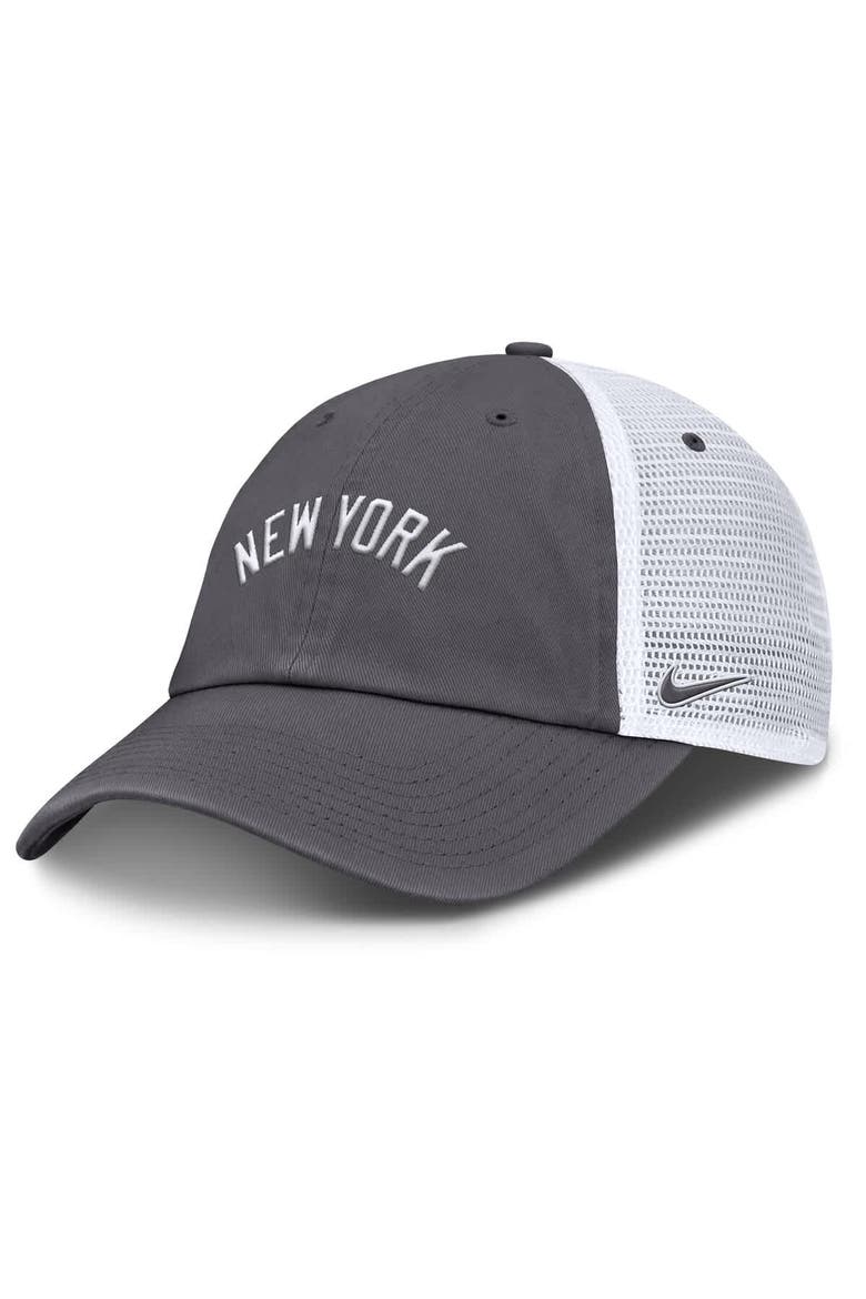 Men's Nike Gray New York Yankees Wordmark Club Adjustable Trucker Hat, Main, color, Gray