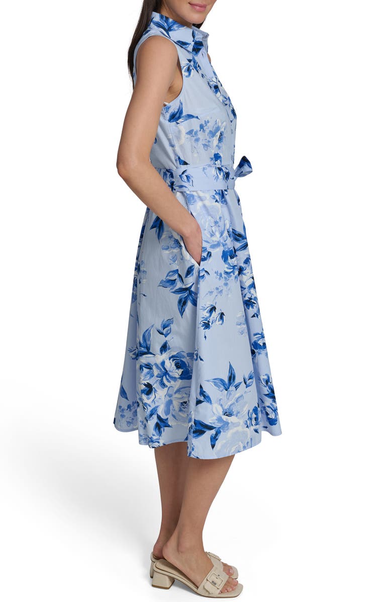 Calvin Klein Sleeveless Cotton Shirtdress, Alternate, color, Chambray Multi