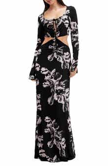 AllSaints Cynthia Floral Cutout Long Sleeve Maxi Dress
