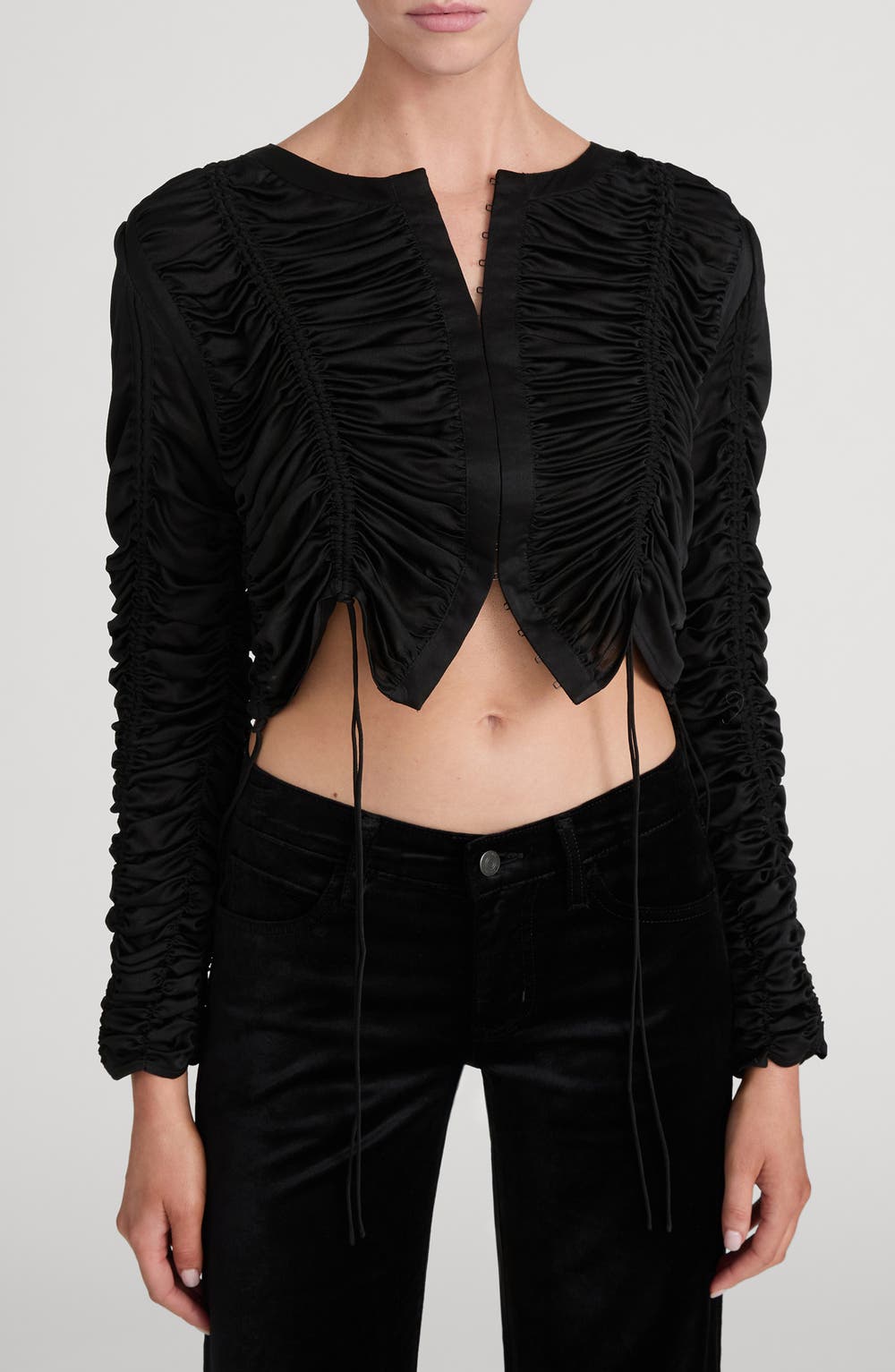 The Serre Drawstring Ruched Silk Crop Top, image 2 of 6