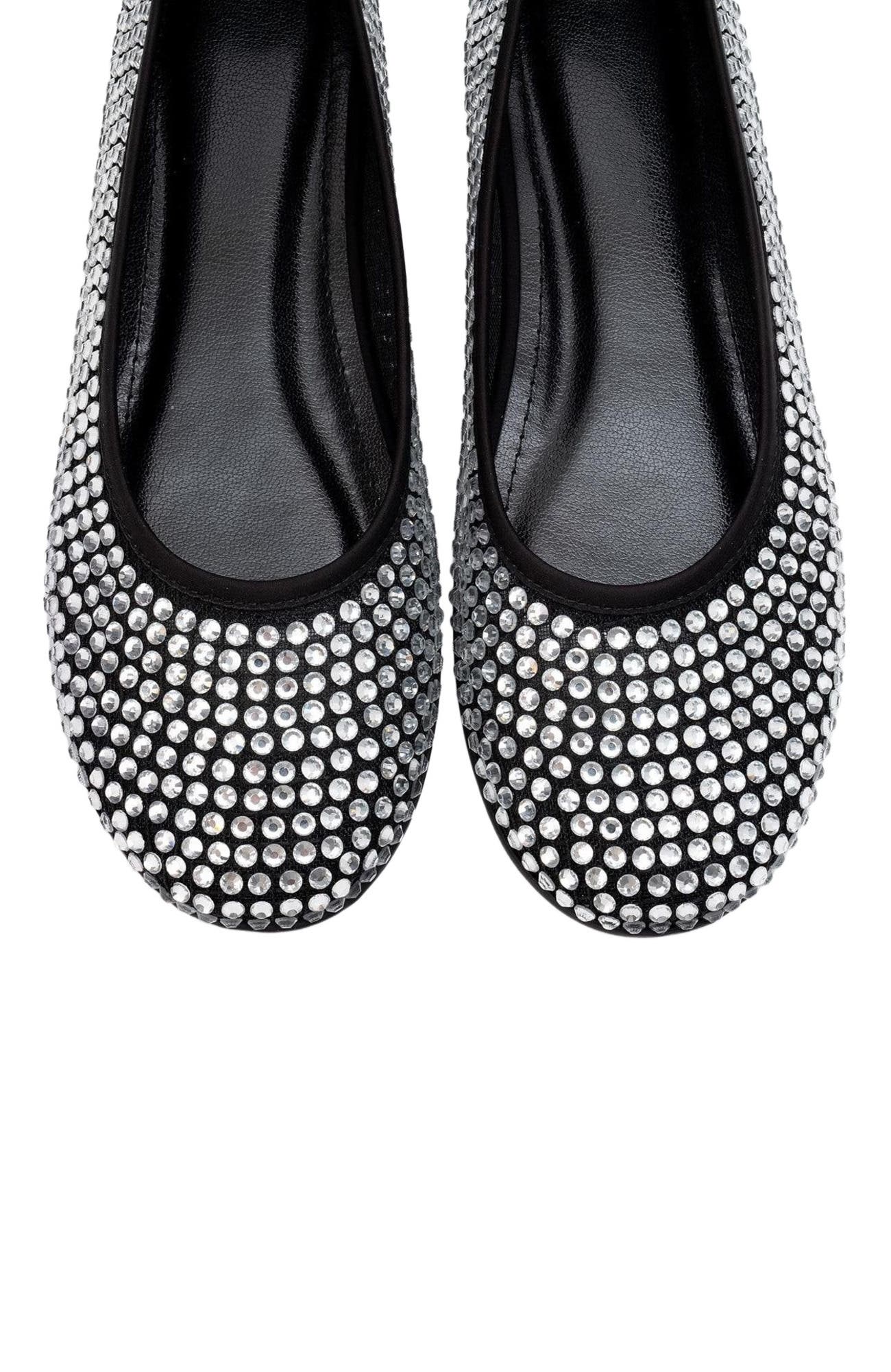 Prologue Shoes Runway Mesh Embellished Ballet Flat, Alternate, color, Black Faux Leather