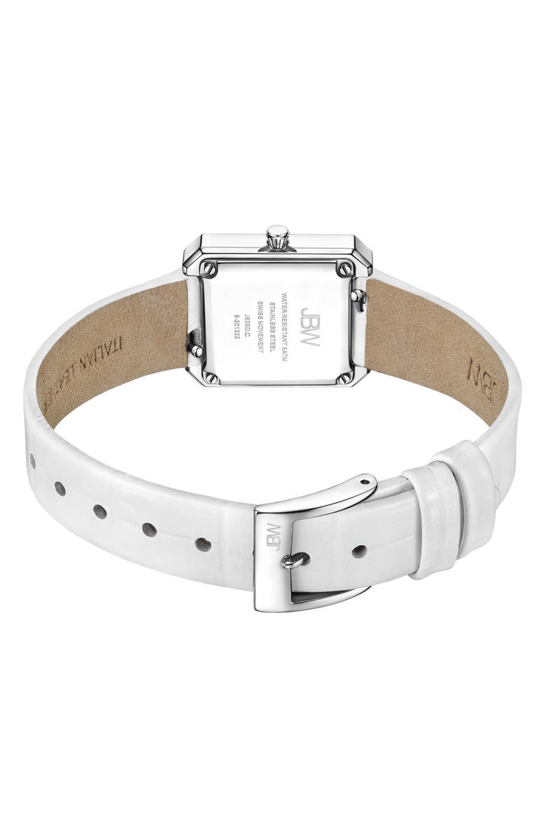 JBW Arc Diamond Leather Strap Watch, 23mm, Alternate, color, White