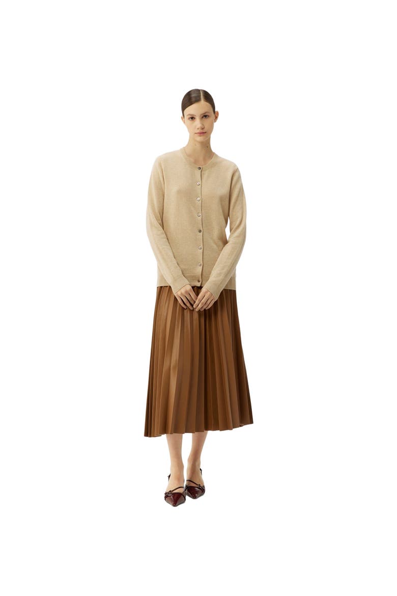 Essential Cashmere Crewneck Cardigan, Alternate, color, beige