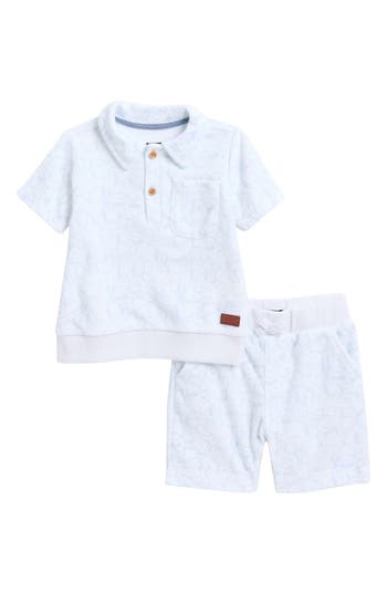 7 For All Mankind Babies'  French Terry Stripe Polo & Shorts Set