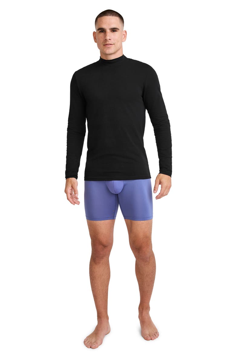 Mens Cotton Stretch Long Sleeve Mock Neck Tee, Alternate, color, Black