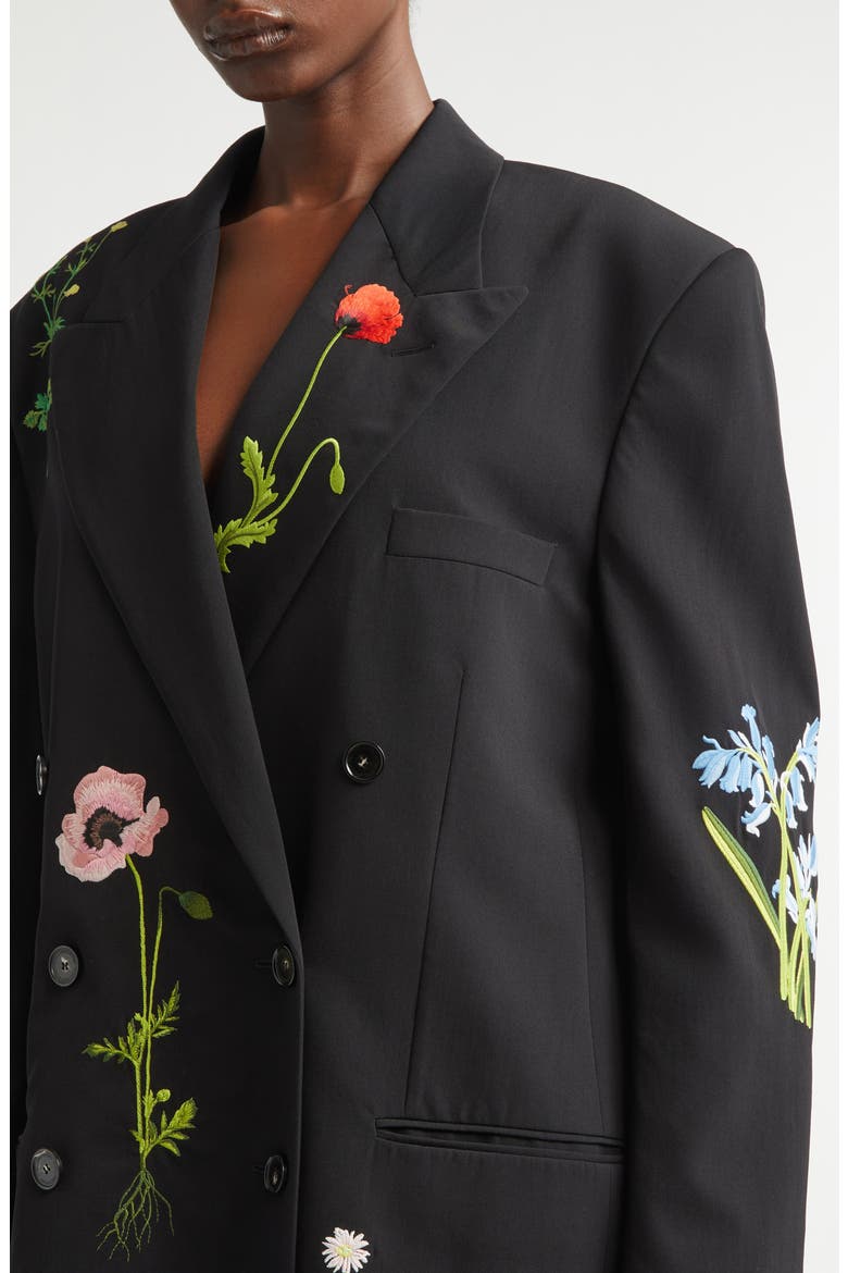 Flower Embroidery Wool Jacket, Alternate, color, BLACK