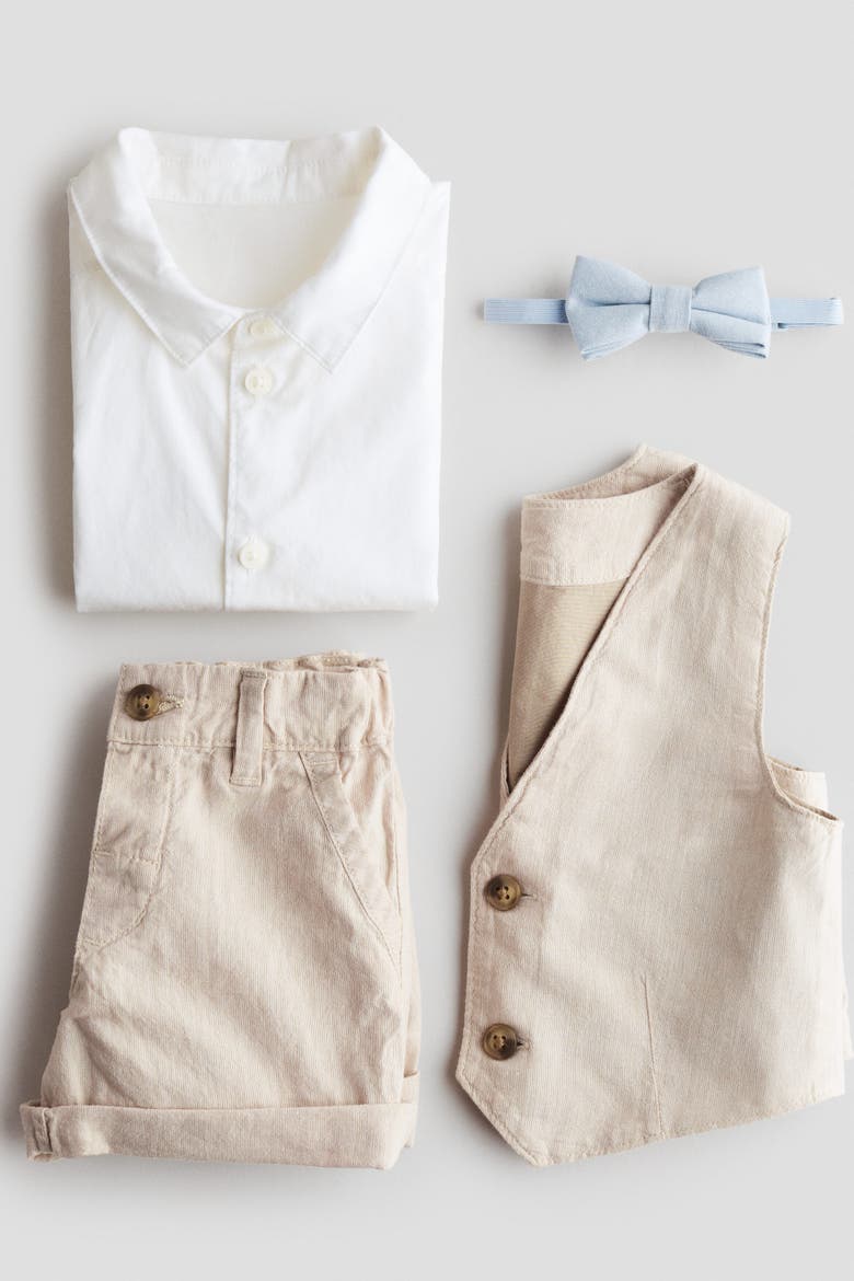 4-piece Linen-blend Dressy Set, Alternate, color, Light beige/white