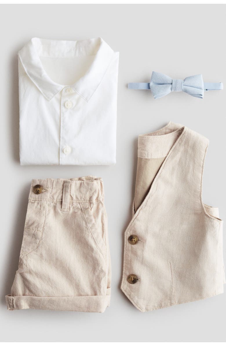 H&M 4-piece linen-blend dressy set, Alternate, color, Light Beige/White