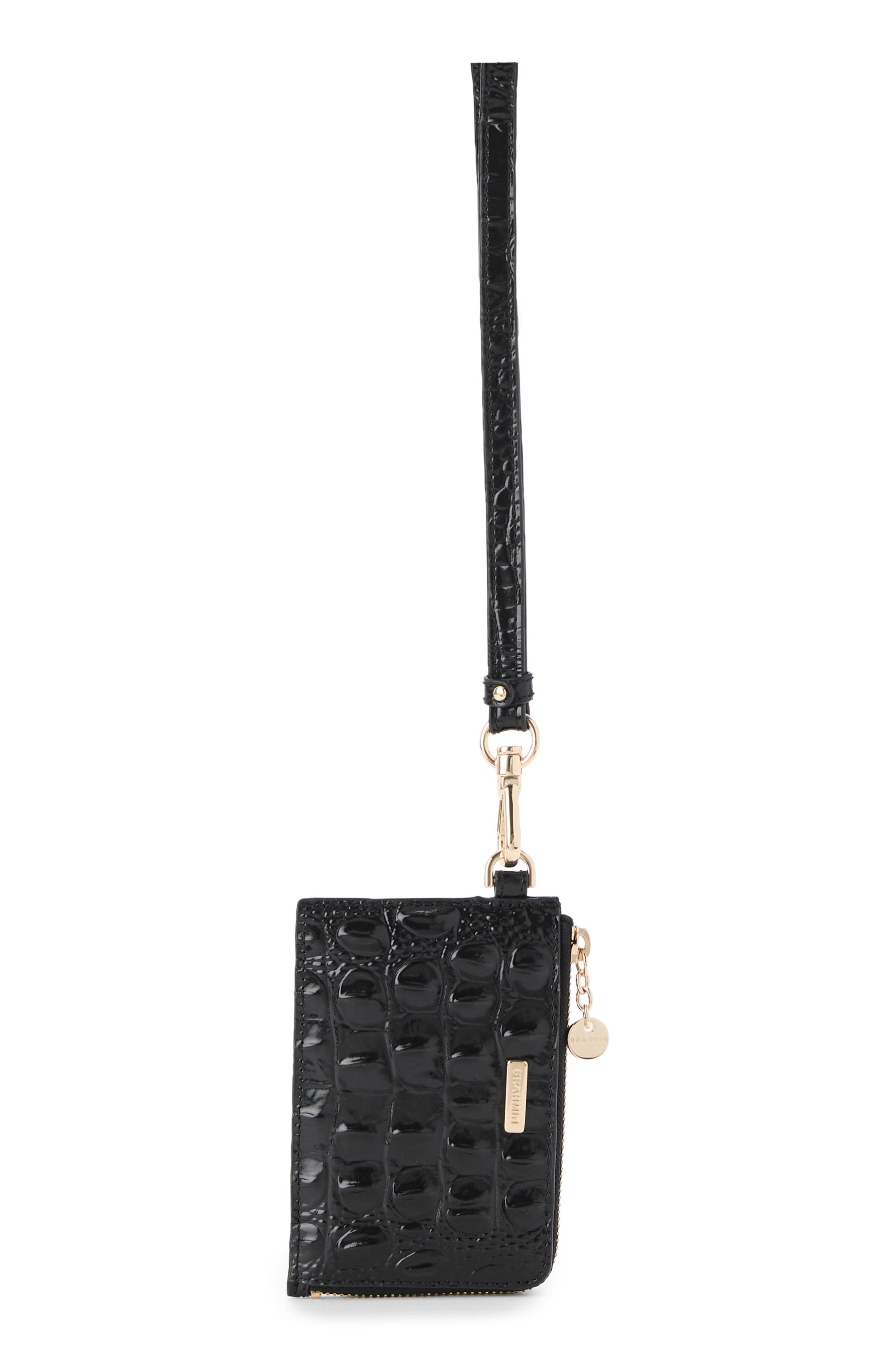 Esther Croc Embossed Leather Pouch, Main, color, BLACK