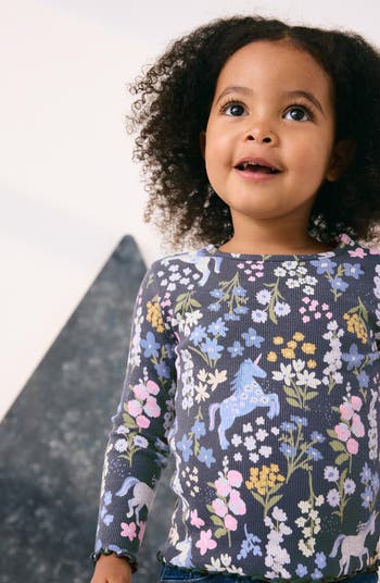 Kids' Unicorn Print Long Sleeve Cotton T-Shirt