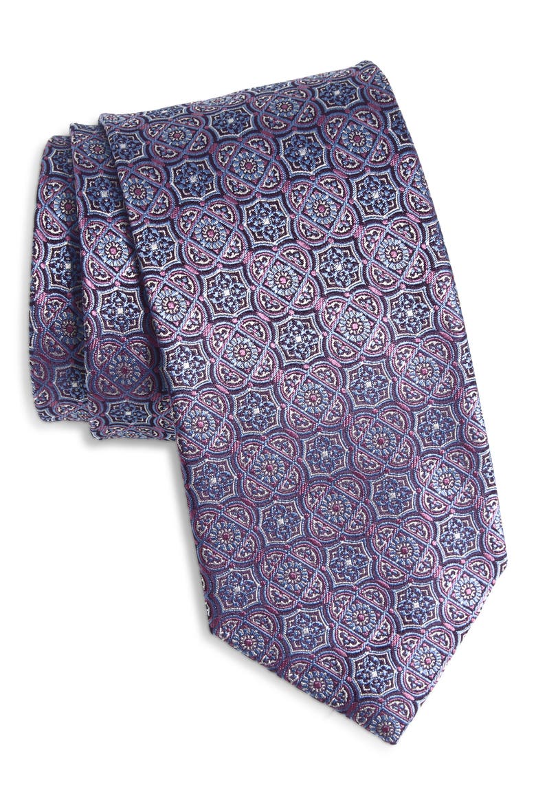 Medallion Jacquard Silk Tie, Main, color, BERRY