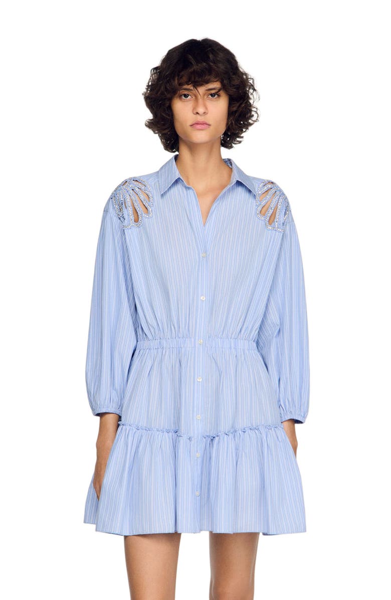 SANDRO Short striped cotton dress, Main, color, Sky Blue